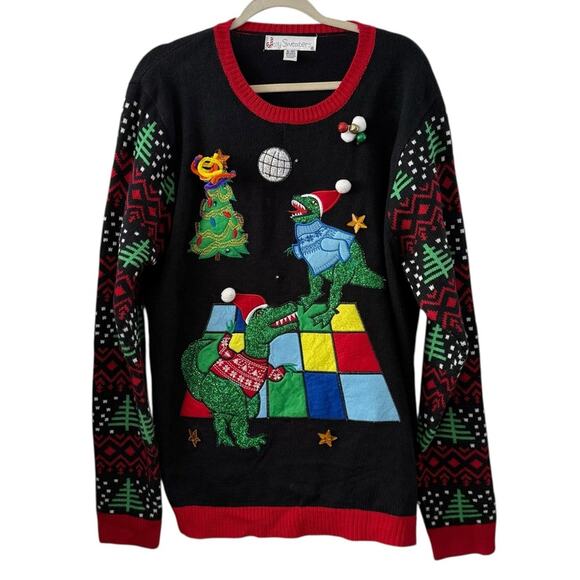 Jolly Sweaters XL Light-Up Dinosaur Disco Ugly Christmas Sweater Holiday - Picture 1 of 8